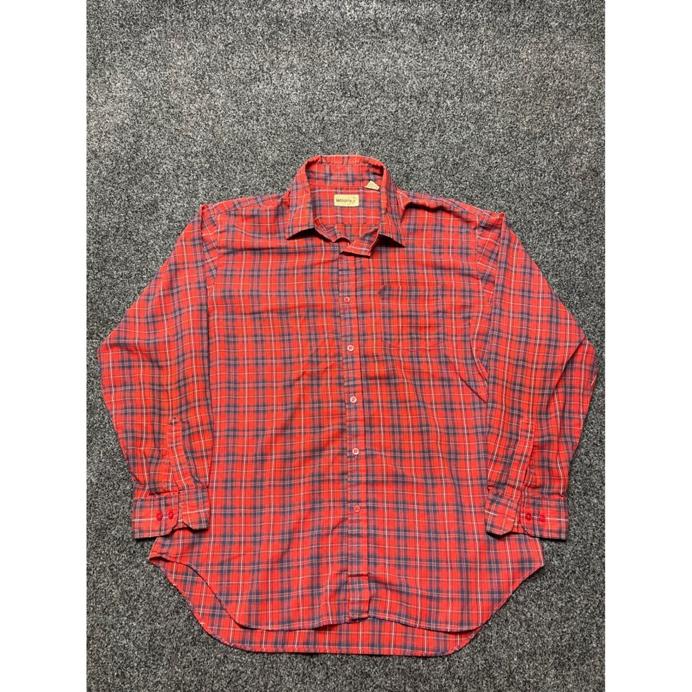 Wedgefield Mens XL Long Sleeve Plaid Button Down Shirt Red Navy Blue Check